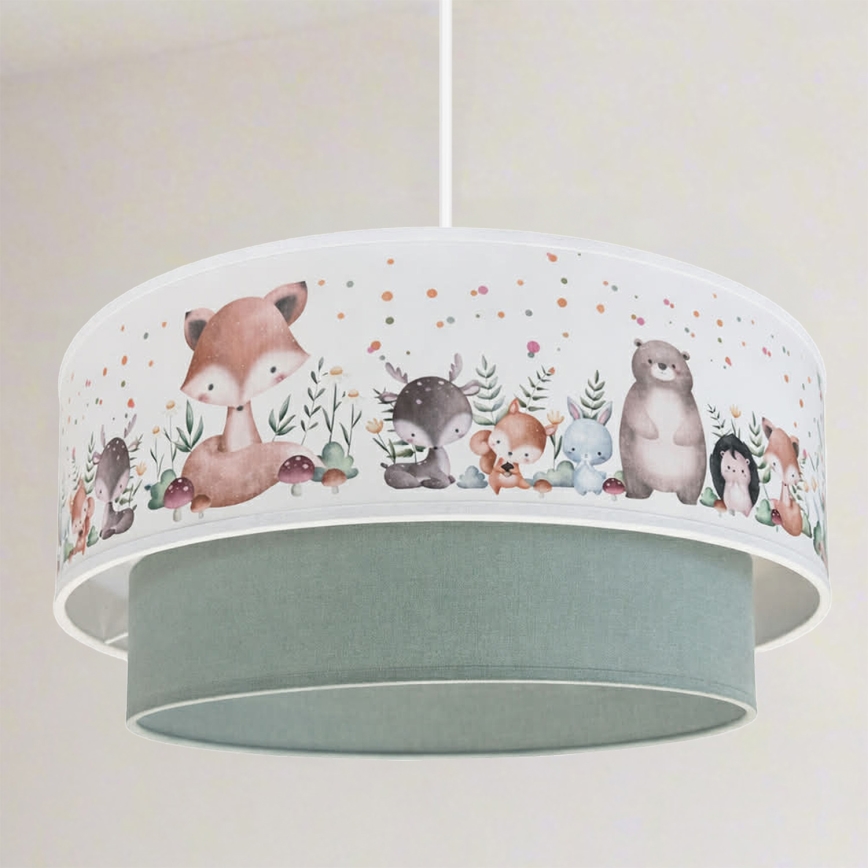 Brilagi - LED vaikiškas pakabinamas šviestuvas BOBO, 1xE27/60W/230V, Ø 40 cm, baltas/žalias/su gyvūnėliais