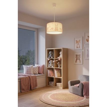 Brilagi - LED vaikiškas pakabinamas šviestuvas ant laido BOBO 1xE27/60W/230V skersmuo 35 cm balta/kiškučiais