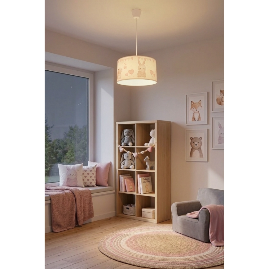 Brilagi - LED vaikiškas pakabinamas šviestuvas ant laido BOBO 1xE27/60W/230V skersmuo 35 cm balta/kiškučiais