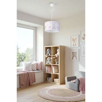Brilagi - LED vaikiškas pakabinamas šviestuvas ant laido BOBO 1xE27/60W/230V skersmuo 35 cm balta/kiškučiais