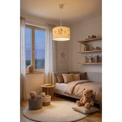 Brilagi - LED vaikiškas pakabinamas šviestuvas ant laido BOBO 1xE27/60W/230V, skersmuo 35 cm, balta/su meškiukais