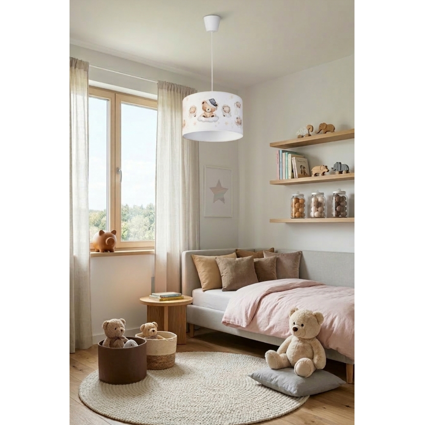 Brilagi - LED vaikiškas pakabinamas šviestuvas ant laido BOBO 1xE27/60W/230V, skersmuo 35 cm, balta/su meškiukais