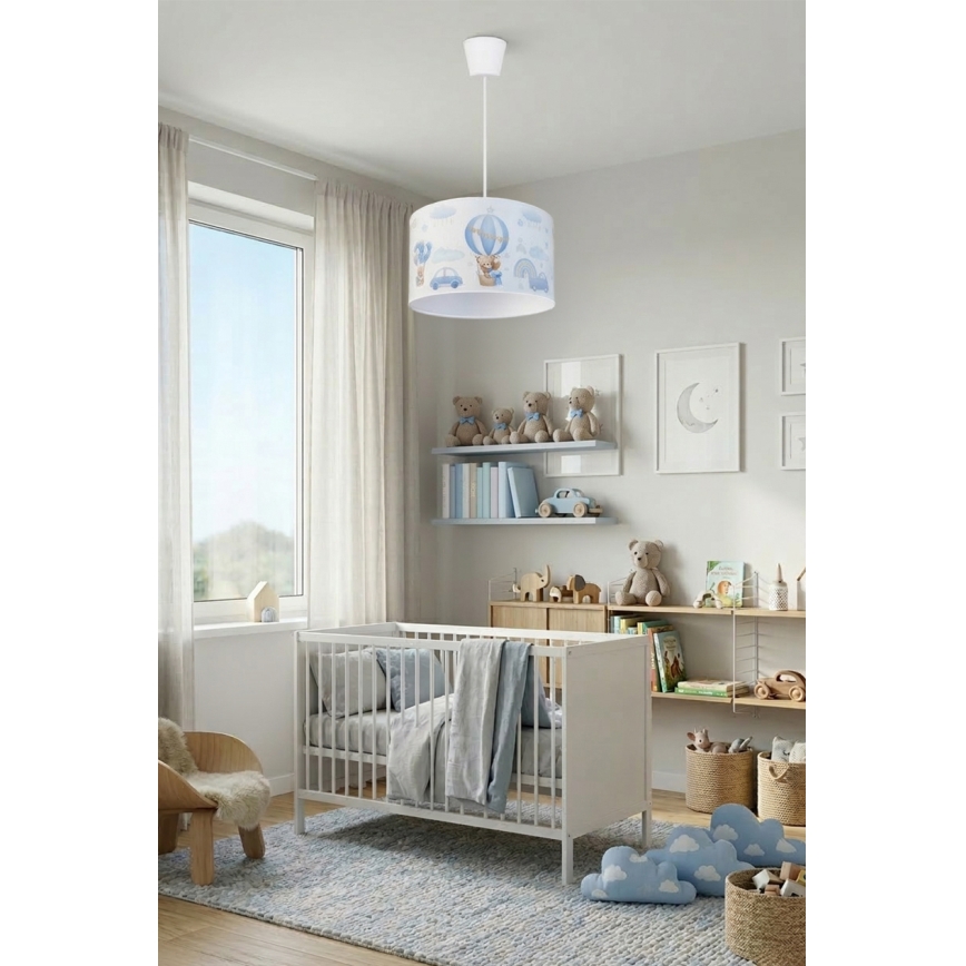 Brilagi - LED vaikiškas pakabinamas šviestuvas ant laido BOBO 1xE27/60W/230V skersmuo 35 cm mėlynas/su meškiukais