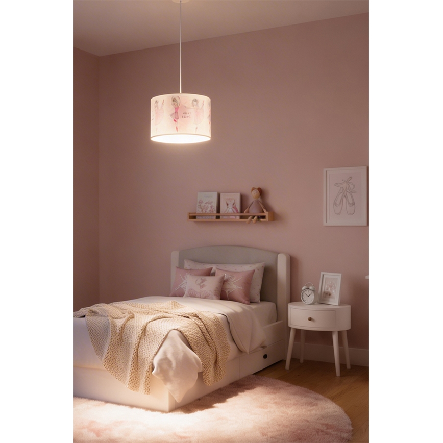 Brilagi - LED vaikiškas pakabinamas šviestuvas ant laido BOBO 1xE27/60W/230V skersmuo 35 cm rožinė/su balerinomis