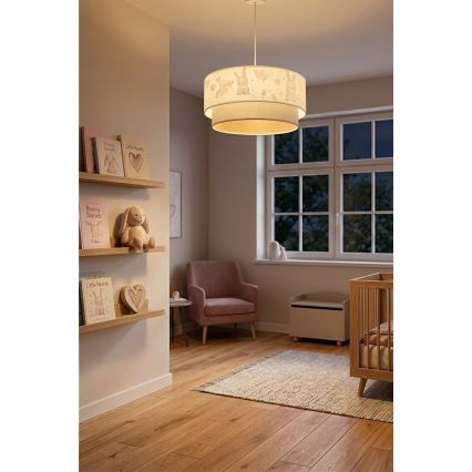 Brilagi - LED vaikiškas pakabinamas šviestuvas su laidu BOBO 1xE27/60W/230V skersmuo 40 cm kreminė/pilka/triušiukai