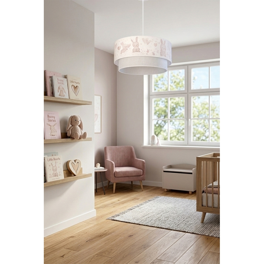 Brilagi - LED vaikiškas pakabinamas šviestuvas su laidu BOBO 1xE27/60W/230V skersmuo 40 cm kreminė/pilka/triušiukai