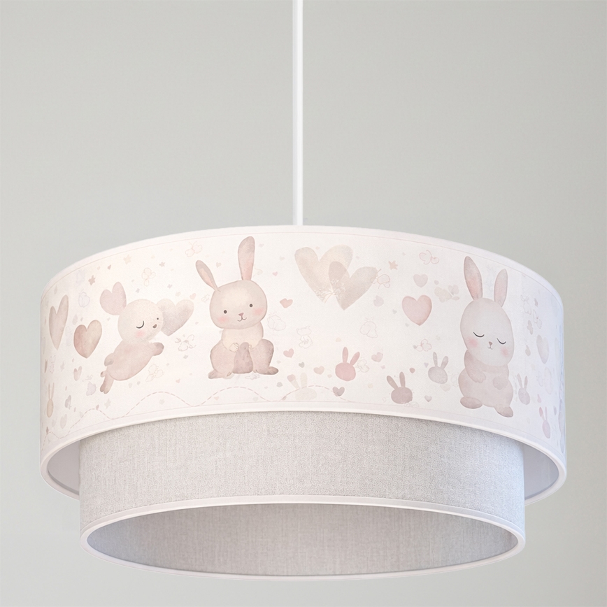 Brilagi - LED vaikiškas pakabinamas šviestuvas su laidu BOBO 1xE27/60W/230V skersmuo 40 cm kreminė/pilka/triušiukai