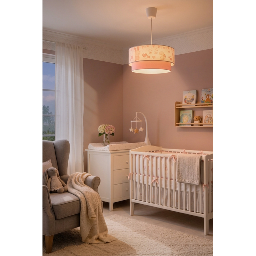 Brilagi - LED vaikiškas pakabinamas šviestuvas ant laido BOBO 1xE27/60W/230V skersmuo 40 cm kreminė/rožinė/zuikučiai
