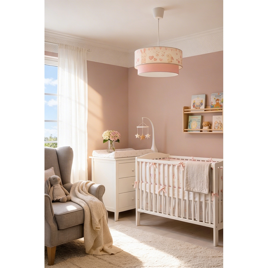 Brilagi - LED vaikiškas pakabinamas šviestuvas ant laido BOBO 1xE27/60W/230V skersmuo 40 cm kreminė/rožinė/zuikučiai