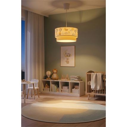 Brilagi - LED vaikiškas pakabinamas šviestuvas ant laido BOBO 1xE27/60W/230V Ø 40 cm balta/smėlio/gyvūnų motyvai
