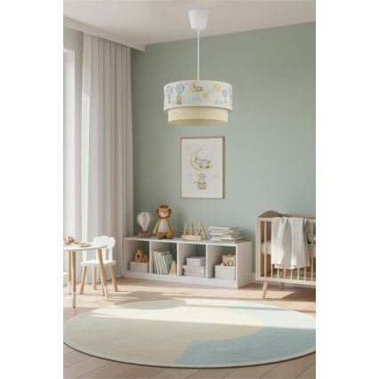 Brilagi - LED vaikiškas pakabinamas šviestuvas ant laido BOBO 1xE27/60W/230V Ø 40 cm balta/smėlio/gyvūnų motyvai