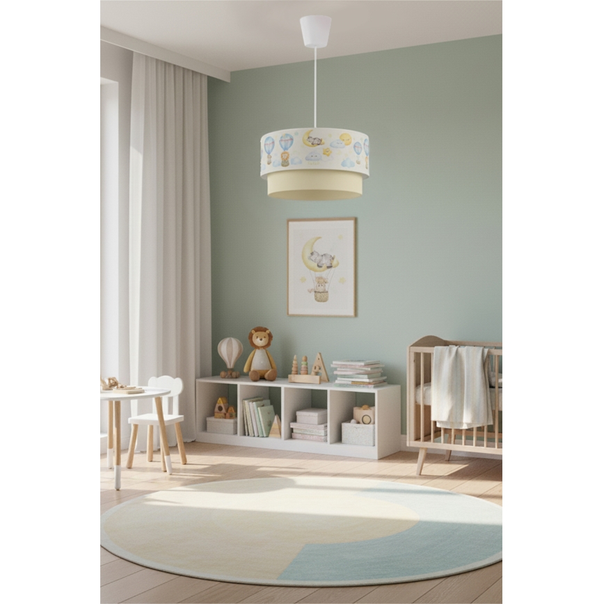 Brilagi - LED vaikiškas pakabinamas šviestuvas ant laido BOBO 1xE27/60W/230V Ø 40 cm balta/smėlio/gyvūnų motyvai
