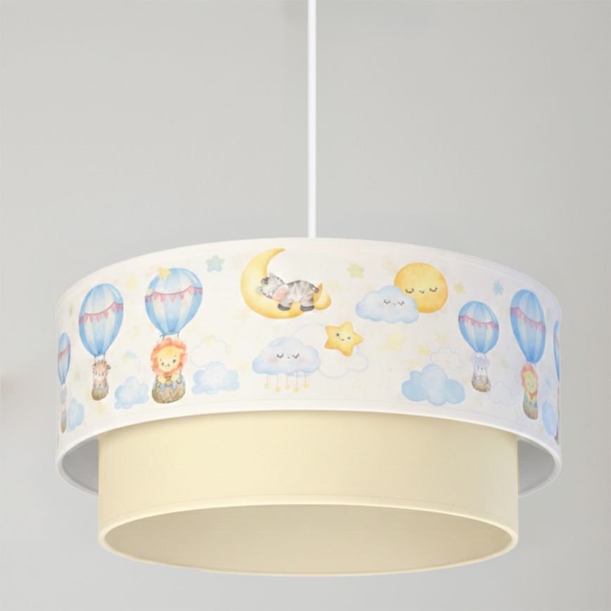 Brilagi - LED vaikiškas pakabinamas šviestuvas ant laido BOBO 1xE27/60W/230V Ø 40 cm balta/smėlio/gyvūnų motyvai