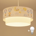 Brilagi - LED vaikiškas pakabinamas šviestuvas ant laido BOBO 1xE27/60W/230V Ø 40 cm balta/smėlio/gyvūnų motyvai