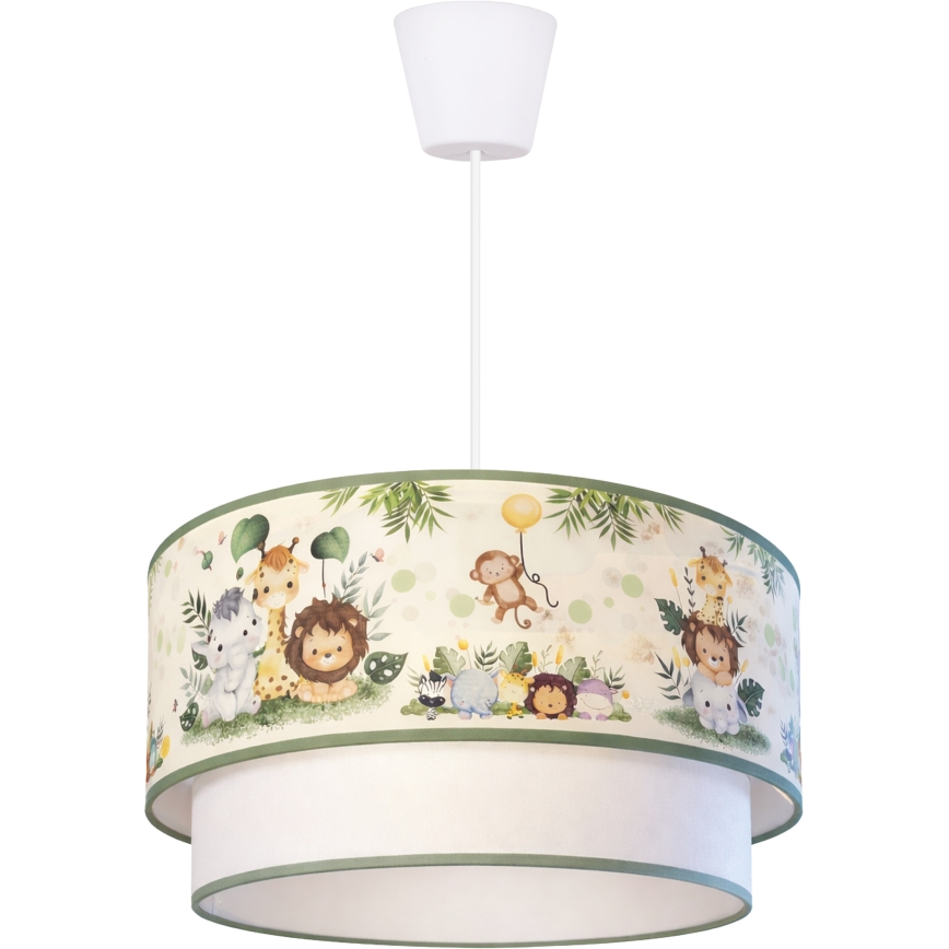 Brilagi - LED vaikiškas pakabinamas šviestuvas ant troselio BOBO 1xE27/60W/230V skersmuo 40 cm kreminė/žalia/džiunglės