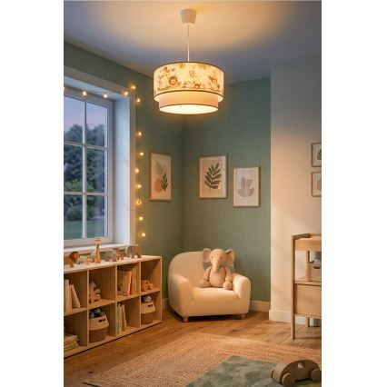 Brilagi - LED vaikiškas pakabinamas šviestuvas ant troselio BOBO 1xE27/60W/230V skersmuo 40 cm kreminė/žalia/džiunglės