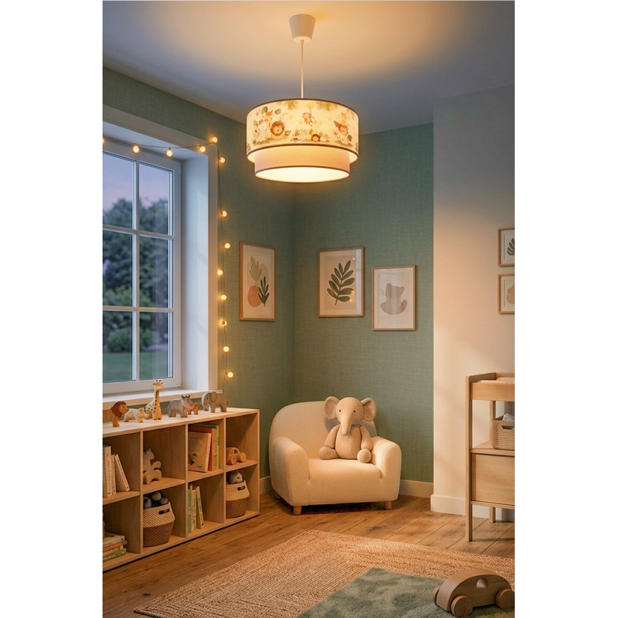 Brilagi - LED vaikiškas pakabinamas šviestuvas ant troselio BOBO 1xE27/60W/230V skersmuo 40 cm kreminė/žalia/džiunglės