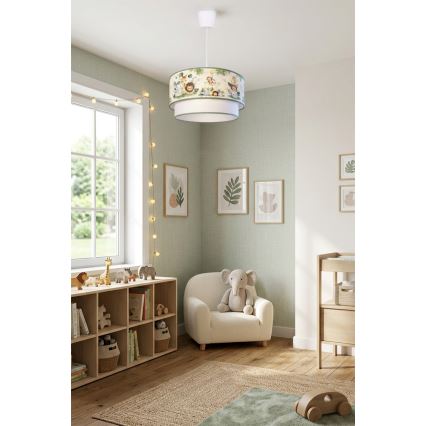 Brilagi - LED vaikiškas pakabinamas šviestuvas ant troselio BOBO 1xE27/60W/230V skersmuo 40 cm kreminė/žalia/džiunglės