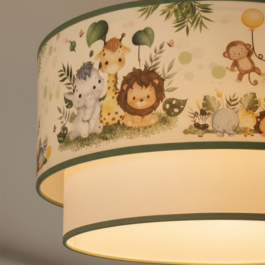 Brilagi - LED vaikiškas pakabinamas šviestuvas ant troselio BOBO 1xE27/60W/230V skersmuo 40 cm kreminė/žalia/džiunglės