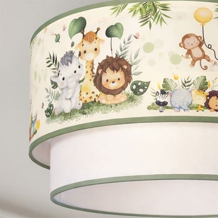 Brilagi - LED vaikiškas pakabinamas šviestuvas ant troselio BOBO 1xE27/60W/230V skersmuo 40 cm kreminė/žalia/džiunglės