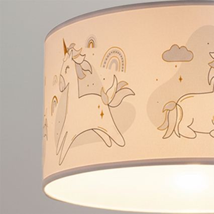 Brilagi -LED Vaikiškas pakabinamas šviestuvas ant troselio BOBO 1xE27/60W/230V skersmuo 35 cm balta/vienaragiai