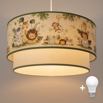 Brilagi - LED vaikiškas pakabinamas šviestuvas ant troselio BOBO 1xE27/60W/230V skersmuo 40 cm kreminė/žalia/džiunglės