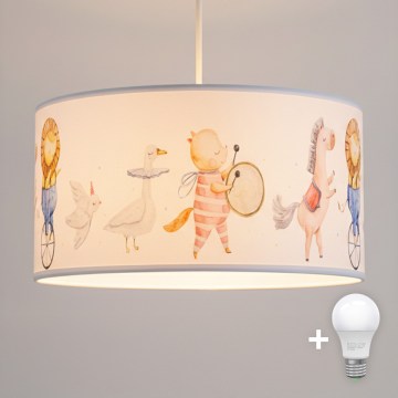Brilagi - LED vaikiškas pakabinamas šviestuvas BOBO 1xE27/10W/230V skersmuo 35 cm balta/gyvūnėliai