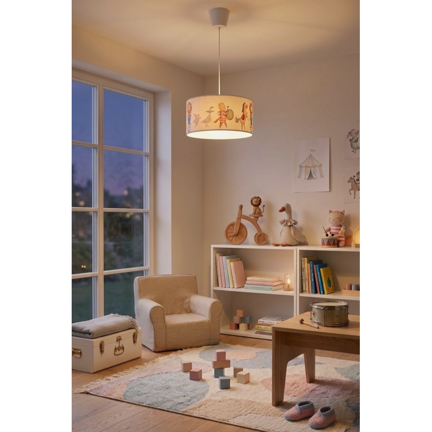 Brilagi - LED vaikiškas pakabinamas šviestuvas BOBO 1xE27/60W/230V skersmuo 35 cm balta/gyvūnėliai