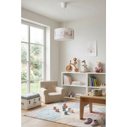 Brilagi - LED vaikiškas pakabinamas šviestuvas BOBO 1xE27/60W/230V skersmuo 35 cm balta/gyvūnėliai