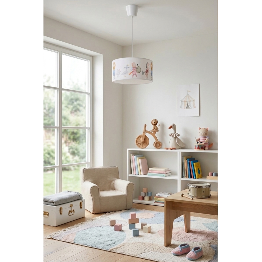 Brilagi - LED vaikiškas pakabinamas šviestuvas BOBO 1xE27/60W/230V skersmuo 35 cm balta/gyvūnėliai