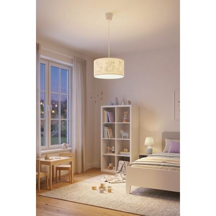 Brilagi - LED vaikiškas pakabinamas šviestuvas su laidu BOBO 1xE27/60W/230V Ø 35 cm balta/vienaragiai