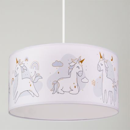 Brilagi - LED vaikiškas pakabinamas šviestuvas su laidu BOBO 1xE27/60W/230V Ø 35 cm balta/vienaragiai