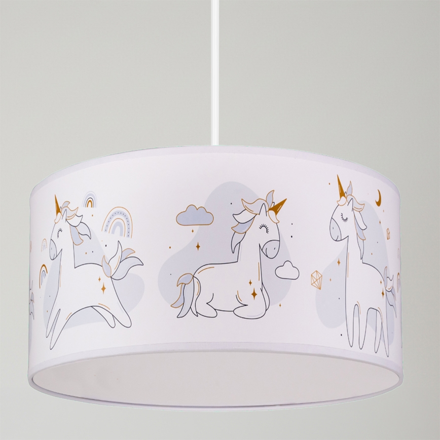 Brilagi - LED vaikiškas pakabinamas šviestuvas su laidu BOBO 1xE27/60W/230V Ø 35 cm balta/vienaragiai