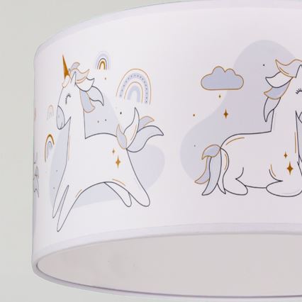 Brilagi - LED vaikiškas pakabinamas šviestuvas su laidu BOBO 1xE27/60W/230V Ø 35 cm balta/vienaragiai