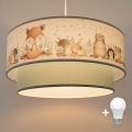 Brilagi - LED vaikiškas pakabinamas šviestuvas BOBO, 1xE27/60W/230V, Ø 40 cm, baltas/žalias/su gyvūnėliais