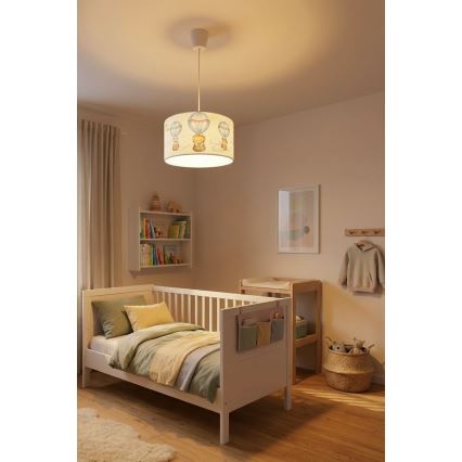 Brilagi - LED vaikiškas pakabinamas šviestuvas BOBO su laidu 1xE27/10W/230V skersmuo 35 cm balta/gyvūnėlių motyvai