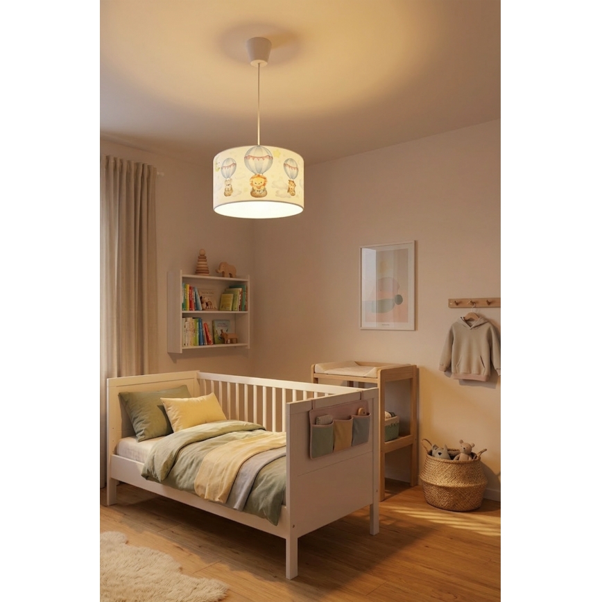 Brilagi - LED vaikiškas pakabinamas šviestuvas BOBO su laidu 1xE27/10W/230V skersmuo 35 cm balta/gyvūnėlių motyvai