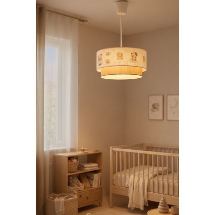 Brilagi - LED vaikiškas pakabinamas šviestuvas ant laido BOBO 1xE27/10W/230V skersm. 40 cm balta/kreminė/su meškiukais