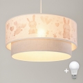 Brilagi - LED vaikiškas pakabinamas šviestuvas su laidu BOBO 1xE27/60W/230V skersmuo 40 cm kreminė/pilka/triušiukai