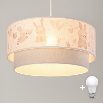Brilagi - LED vaikiškas pakabinamas šviestuvas su laidu BOBO 1xE27/60W/230V skersmuo 40 cm kreminė/pilka/triušiukai