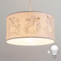 Brilagi - LED vaikiškas pakabinamas šviestuvas su laidu BOBO 1xE27/60W/230V Ø 35 cm balta/vienaragiai