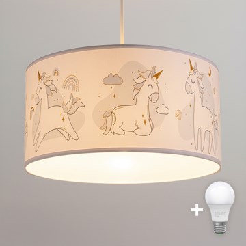 Brilagi - LED vaikiškas pakabinamas šviestuvas su laidu BOBO 1xE27/60W/230V Ø 35 cm balta/vienaragiai