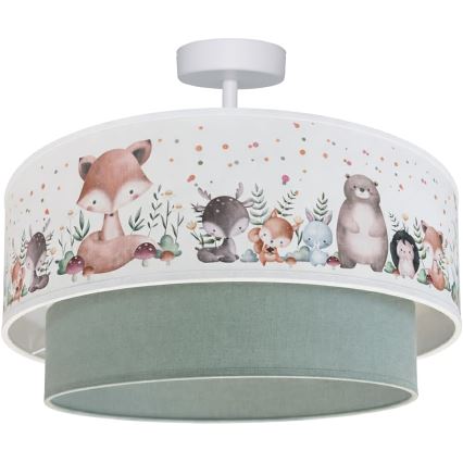 Brilagi - LED vaikiškas prigludęs lubų šviestuvas BOBO 1xE27/60W/230V skersmuo 40 cm balta/žalia/gyvūnėliai