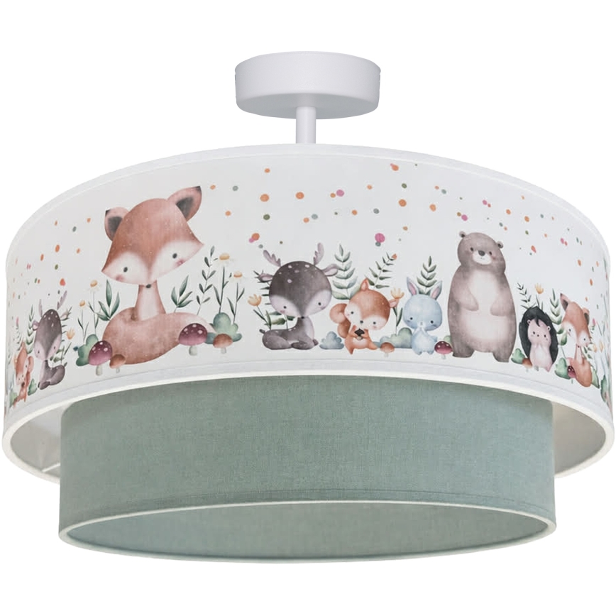 Brilagi - LED vaikiškas prigludęs lubų šviestuvas BOBO 1xE27/60W/230V skersmuo 40 cm balta/žalia/gyvūnėliai
