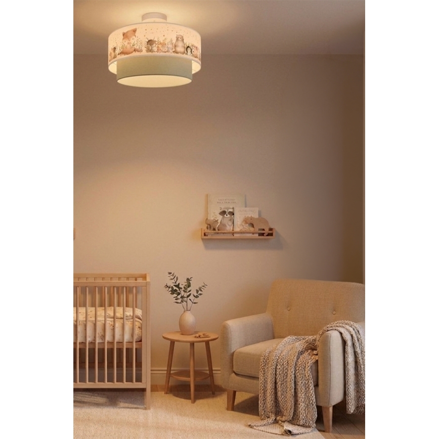Brilagi - LED vaikiškas prigludęs lubų šviestuvas BOBO 1xE27/60W/230V skersmuo 40 cm balta/žalia/gyvūnėliai