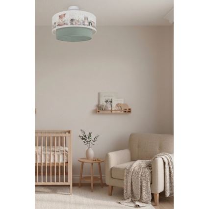 Brilagi - LED vaikiškas prigludęs lubų šviestuvas BOBO 1xE27/60W/230V skersmuo 40 cm balta/žalia/gyvūnėliai