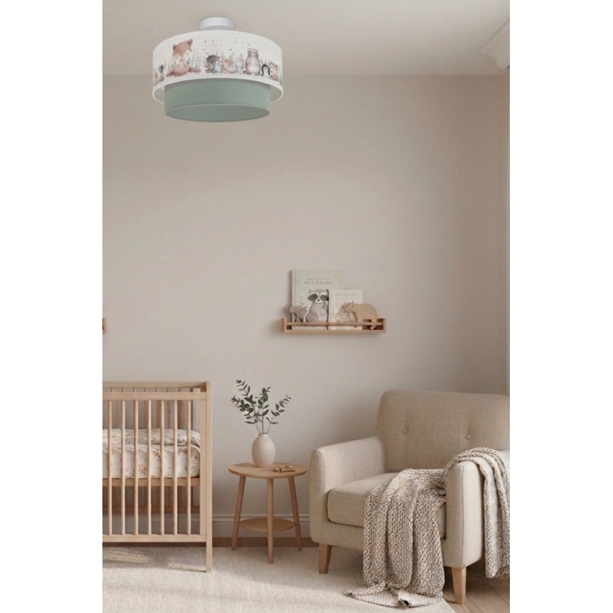 Brilagi - LED vaikiškas prigludęs lubų šviestuvas BOBO 1xE27/60W/230V skersmuo 40 cm balta/žalia/gyvūnėliai