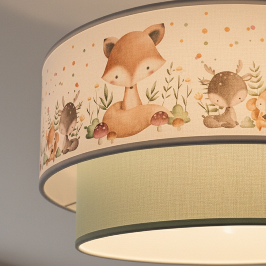 Brilagi - LED vaikiškas prigludęs lubų šviestuvas BOBO 1xE27/60W/230V skersmuo 40 cm balta/žalia/gyvūnėliai