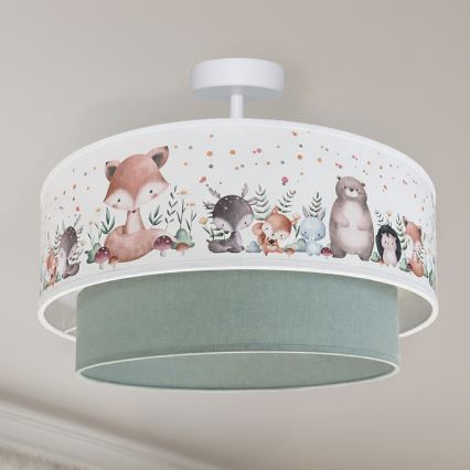 Brilagi - LED vaikiškas prigludęs lubų šviestuvas BOBO 1xE27/60W/230V skersmuo 40 cm balta/žalia/gyvūnėliai
