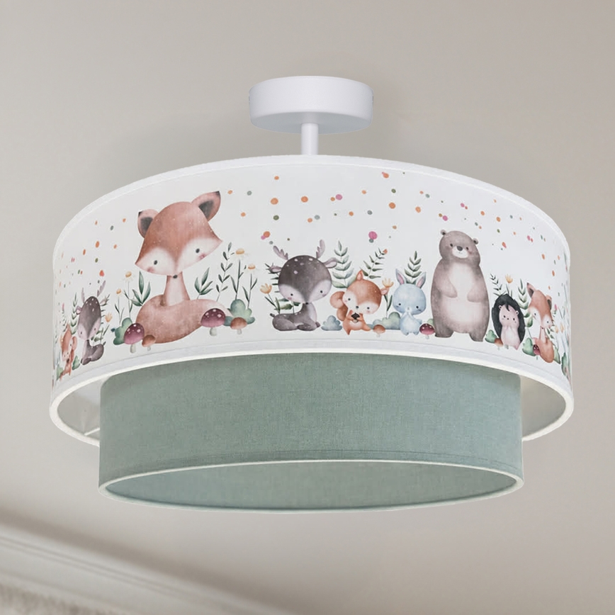 Brilagi - LED vaikiškas prigludęs lubų šviestuvas BOBO 1xE27/60W/230V skersmuo 40 cm balta/žalia/gyvūnėliai